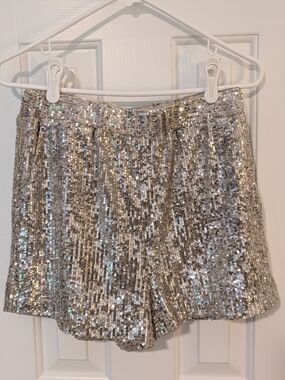 Gianni Bini Silver Sequin High-Waist Shorts NWT